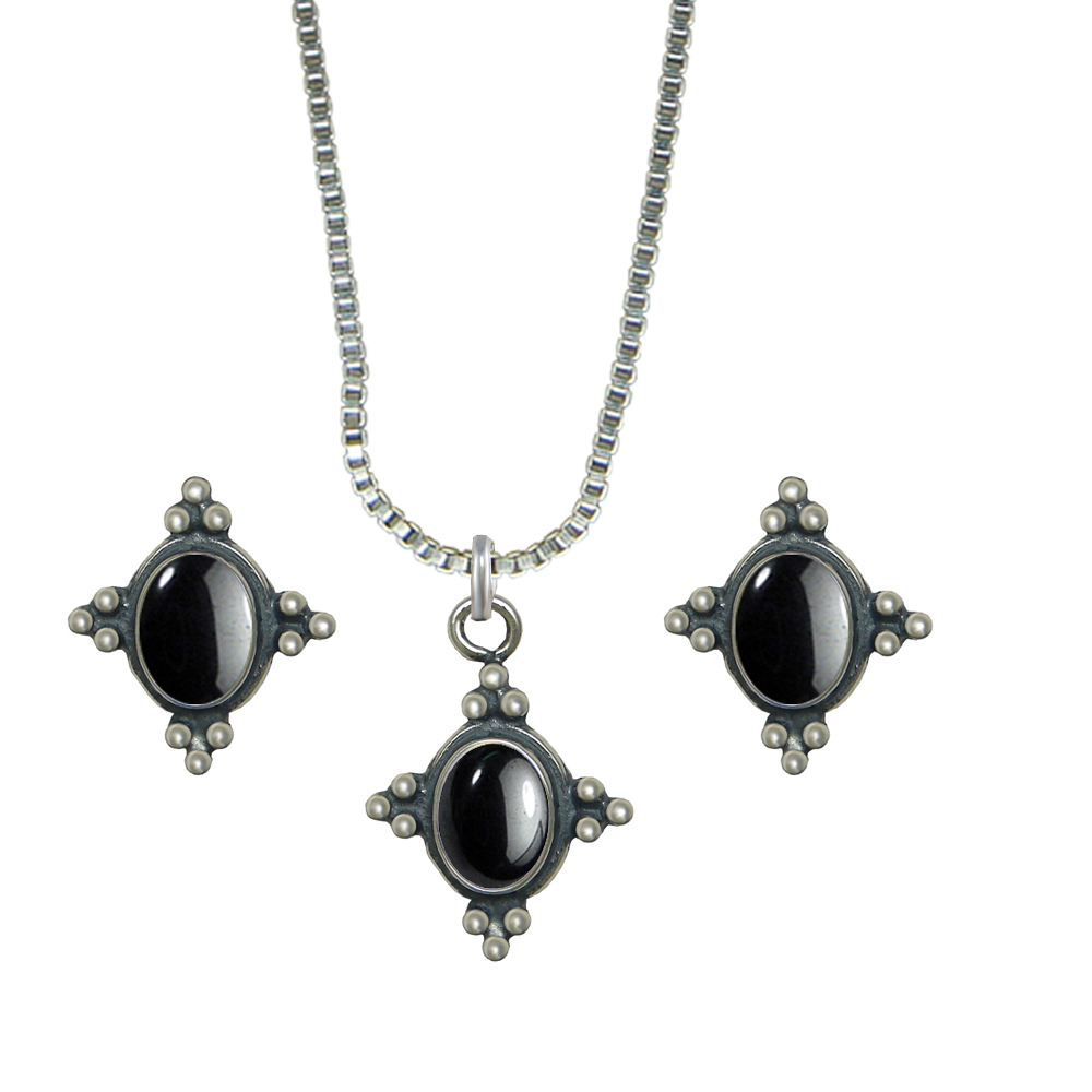 Sterling Silver Petite Necklace Earrings Set Hematite